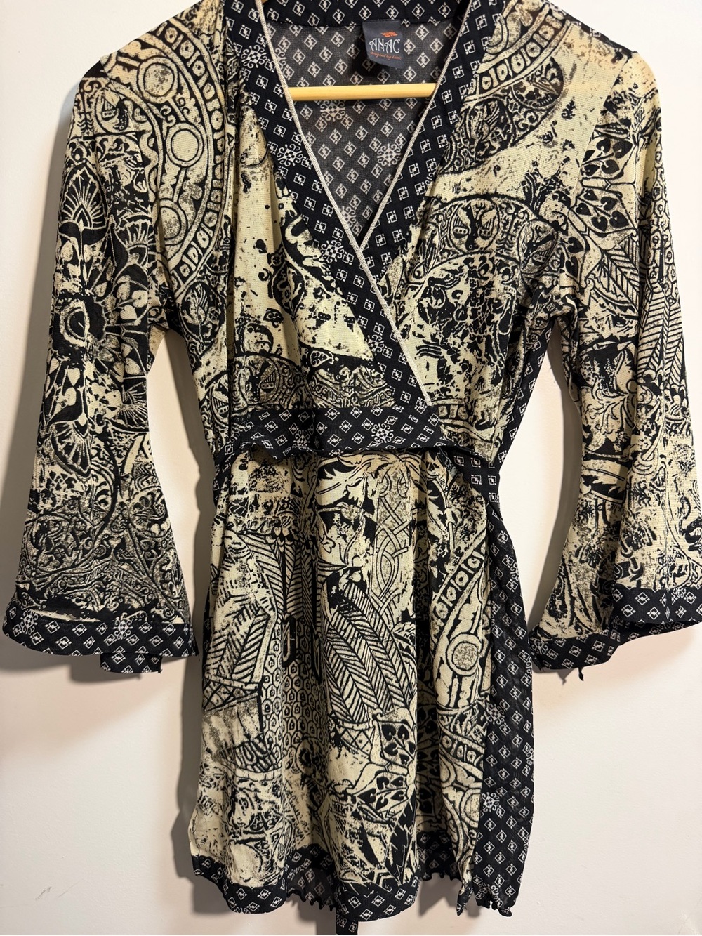 Vintage ANAC by Kimi Wearable Art Tie Belt Bell Sleeve Kimono Tunic Medium - Picture 2 of 11